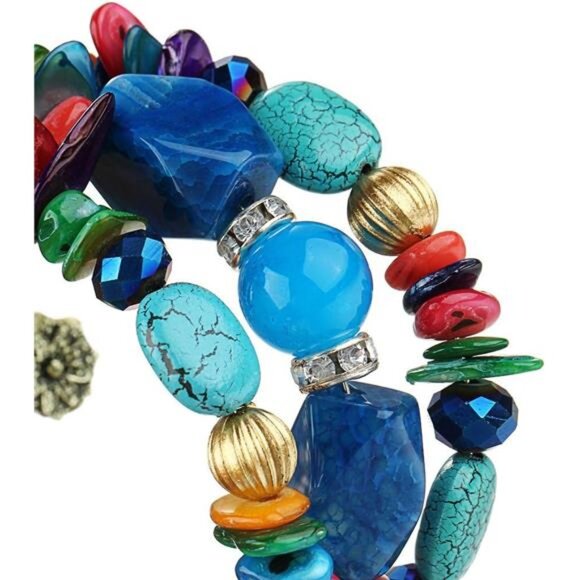 Boho Multilayer Irregular Agate Beads Charm Bracelets for Women Vintage Jade - Picture 4 of 7